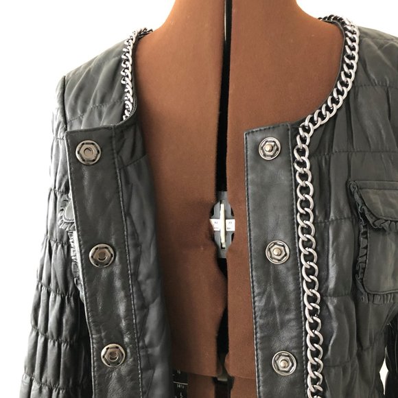 Black Leather European Designer Inspired Jacket - Picture 8 of 11